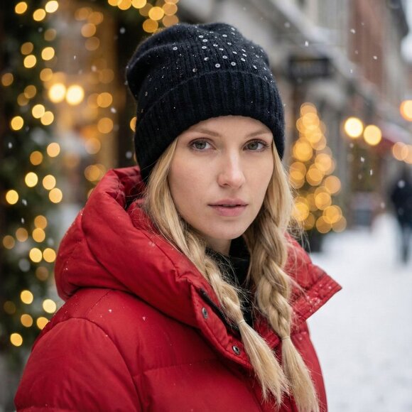 Black Angora Sequin Beanie Joe Fresh O/S Soft Fluffy - Picture 2 of 7